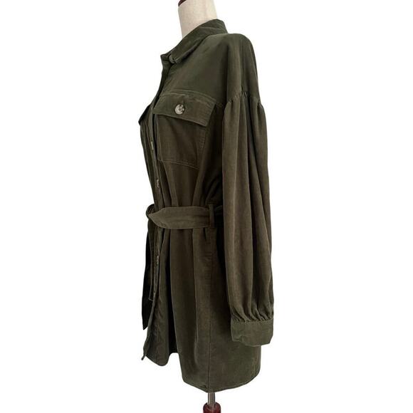 ASOS Design Cord Mini Shirt Dress Women’s Size 4 Green Belted Corduroy - Picture 3 of 10